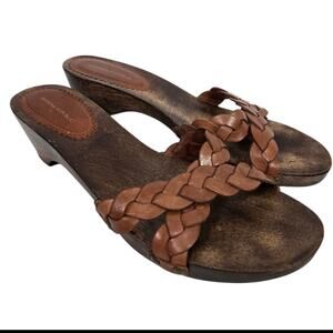 Vintage Wooden Heels Sandal Brown Banana Republic Braided Woven Leather Mule 8.5
